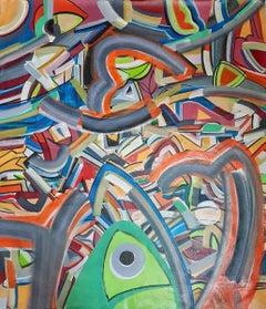 Pittura astratta, Acrilico su tela di un artista contemporaneo "In magazzino"