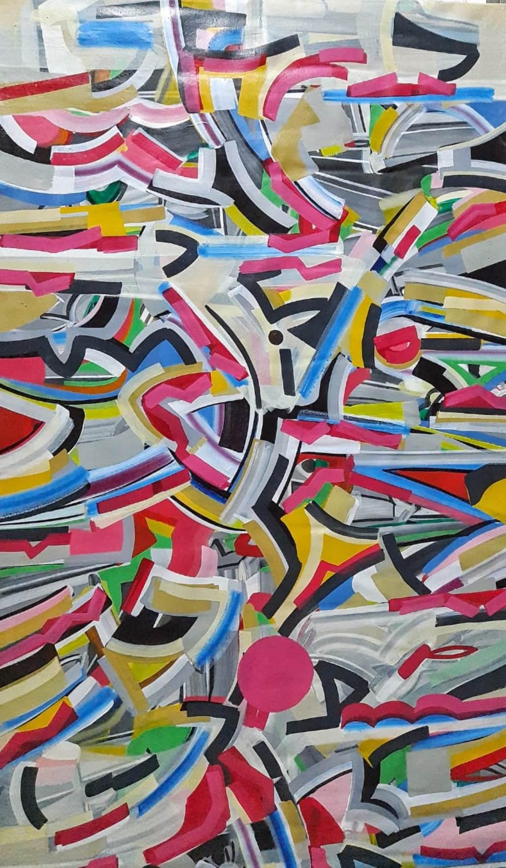 Abstraktes abstraktes Gemälde, Acryl auf Leinwand von zeitgenössischem Künstler „“ auf Lager