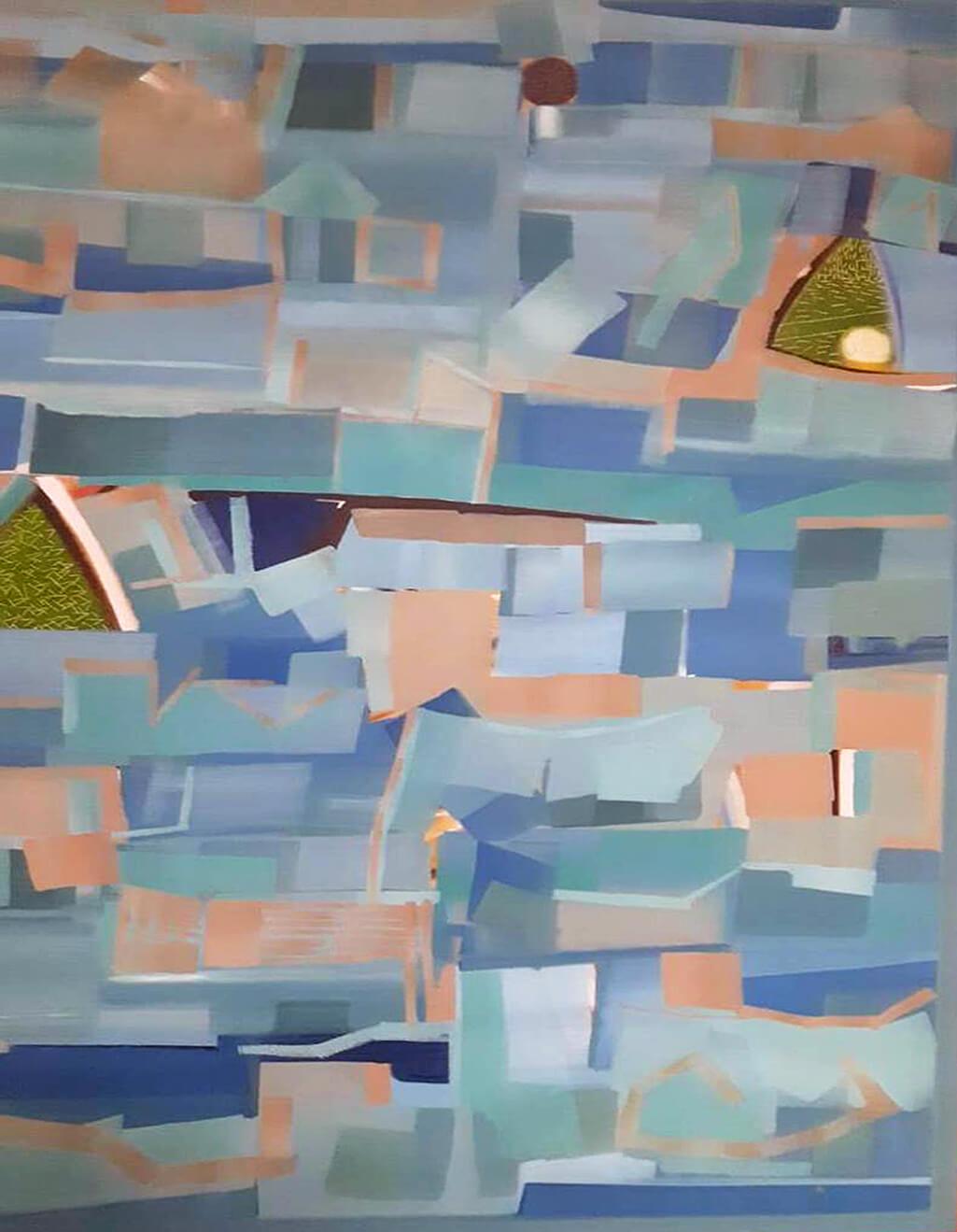 Amit Kalla Abstract Painting – Landschaft, Öl auf Leinwand, Grau, Blau von zeitgenössischem indischen Künstler, „Auf Lager“
