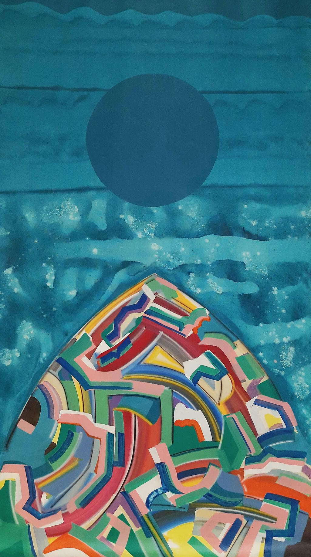 Interior Painting de Amit Kalla - Pratyabhigyan, Acrílico sobre lienzo por Artista indio contemporáneo "En Stock"