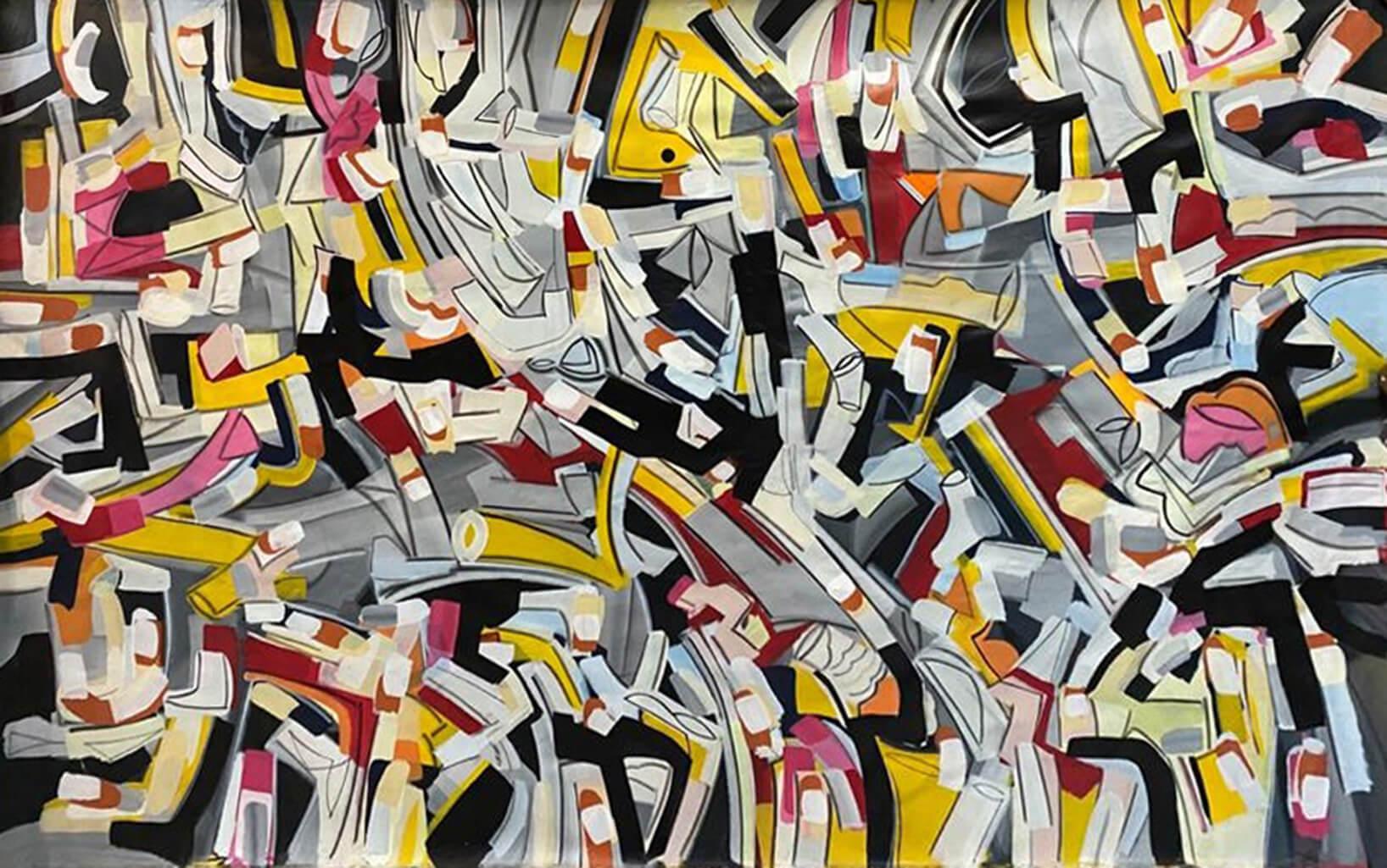 Amit Kalla Interior Painting – Symphony, Acryl auf Leinwand, Rot Gelb, Schwarz, Orange „“Auf Lager““