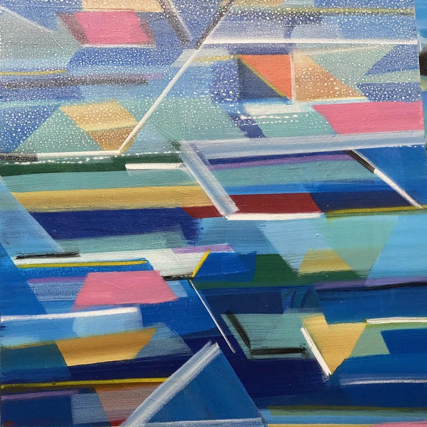 Abstract Painting de Amit Kalla - Sin título, acrílico sobre lienzo, azul, rojo por Artista indio contemporáneo "En Stock"