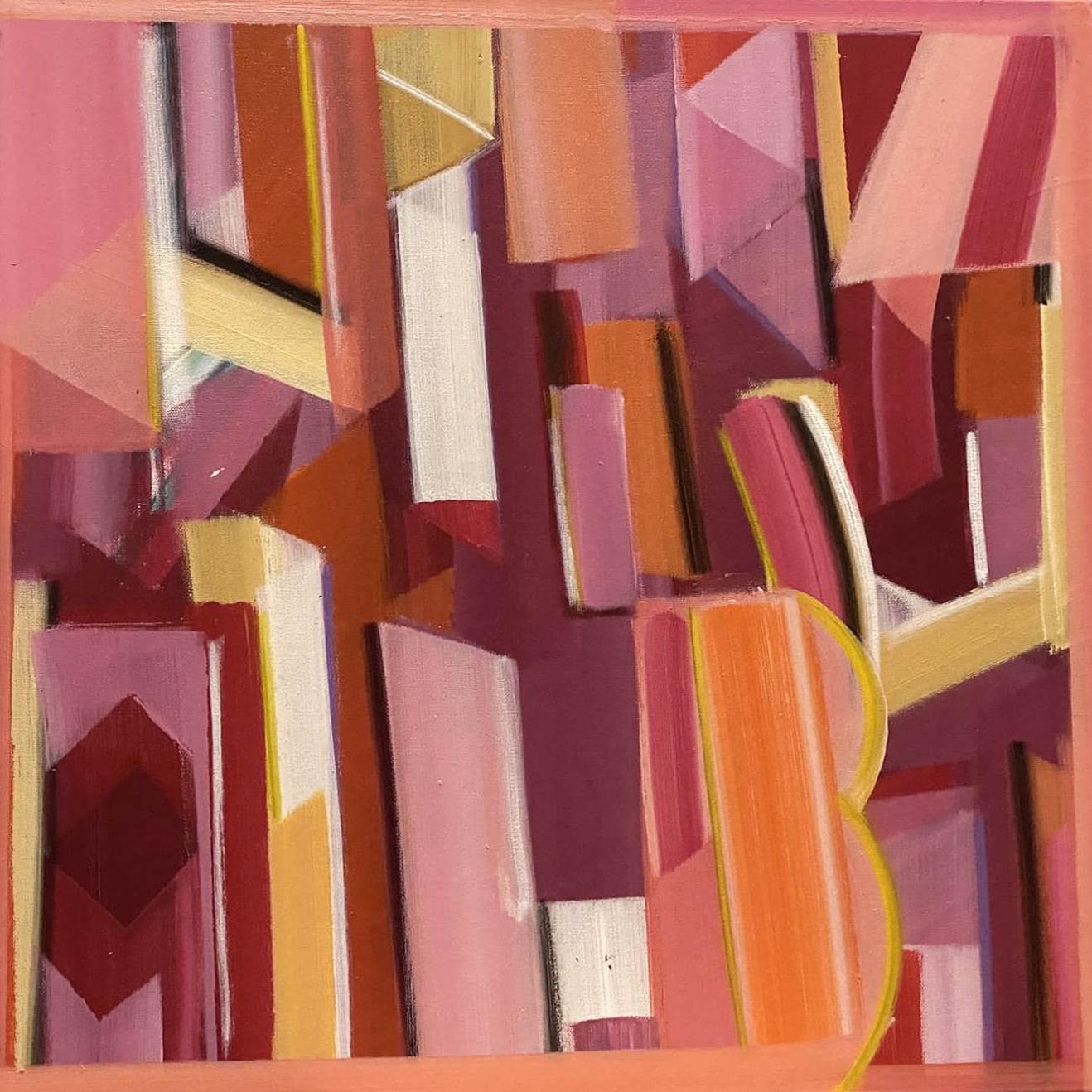 Abstract Painting de Amit Kalla - Sin título, acrílico sobre lienzo, rosa, rojo por Artista indio contemporáneo "En Stock"