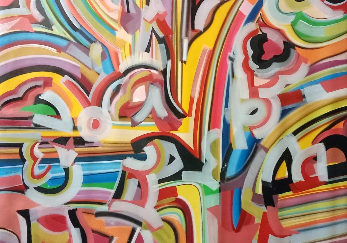 Interior Painting de Amit Kalla - Sin título, Acrílico sobre lienzo, Rojo Amarillo, Negro, Naranja "En Stock"