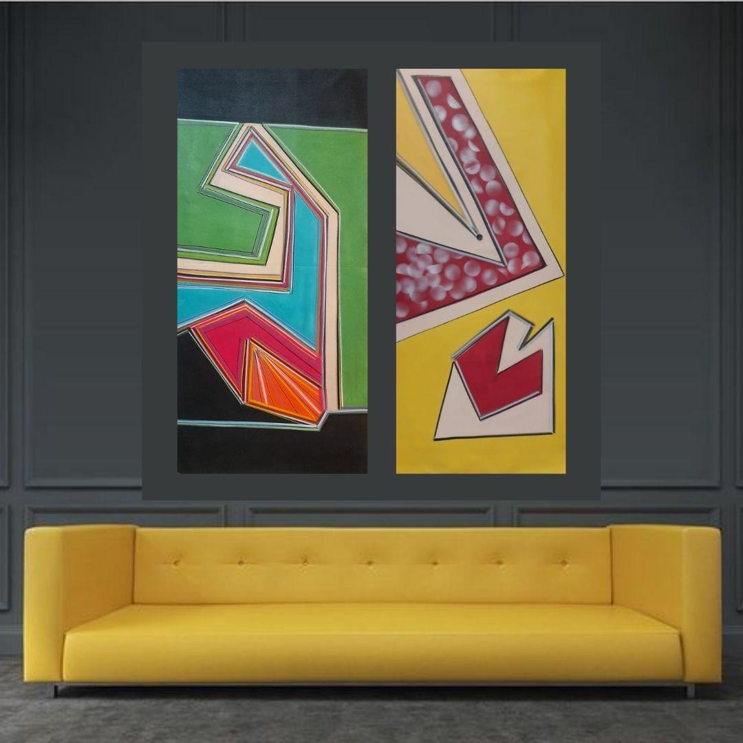 Sin título, acrílico sobre lienzo, amarillo, rojo por Artista indio contemporáneo 