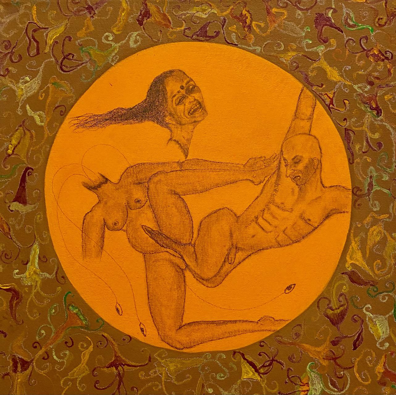 Figurative Painting Amita Bhatt - « Be Born From Me #1 », graphite et acrylique sur toile, symbolisme, artiste indien