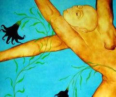 "Prometheus’ Promise, " Oil on Canvas - Abstract Figurative Painting, Indian Art