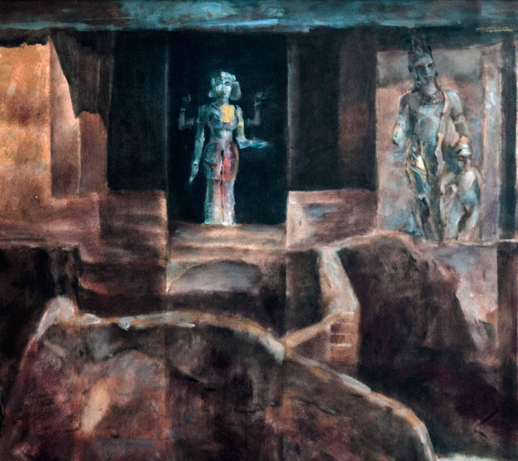 Deity, Mythscape Series, Structures, Indian Art, Oil on canvas, Brown 
