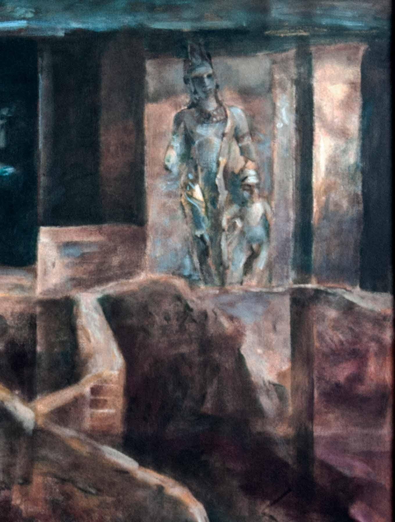Deity, Mythscape Series, Structures, Indian Art, Oil on canvas, Brown 