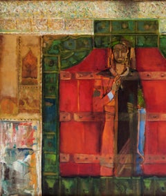 Embedded on the Door Red, Mythscape Series, Abstract by Indian Artist "In Stock"