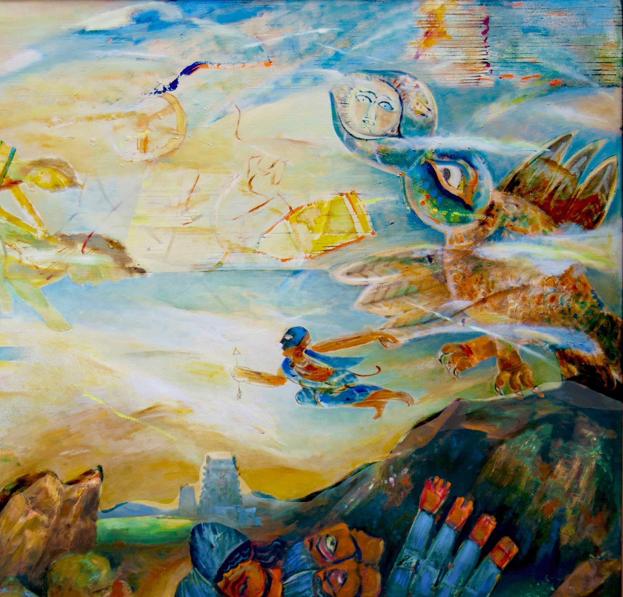 Fall der Ravana, Dämonenkönig von Ramayana, alte indische epische Mythologie, „Auf Lager“ (Schwarz), Figurative Painting, von Amitabh Sengupta