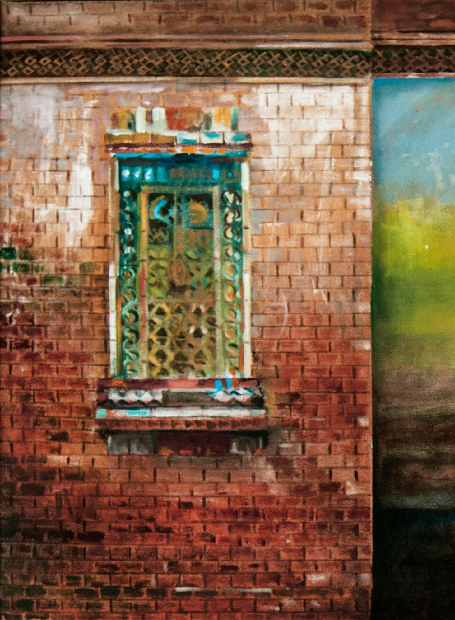 brick wall oil painting