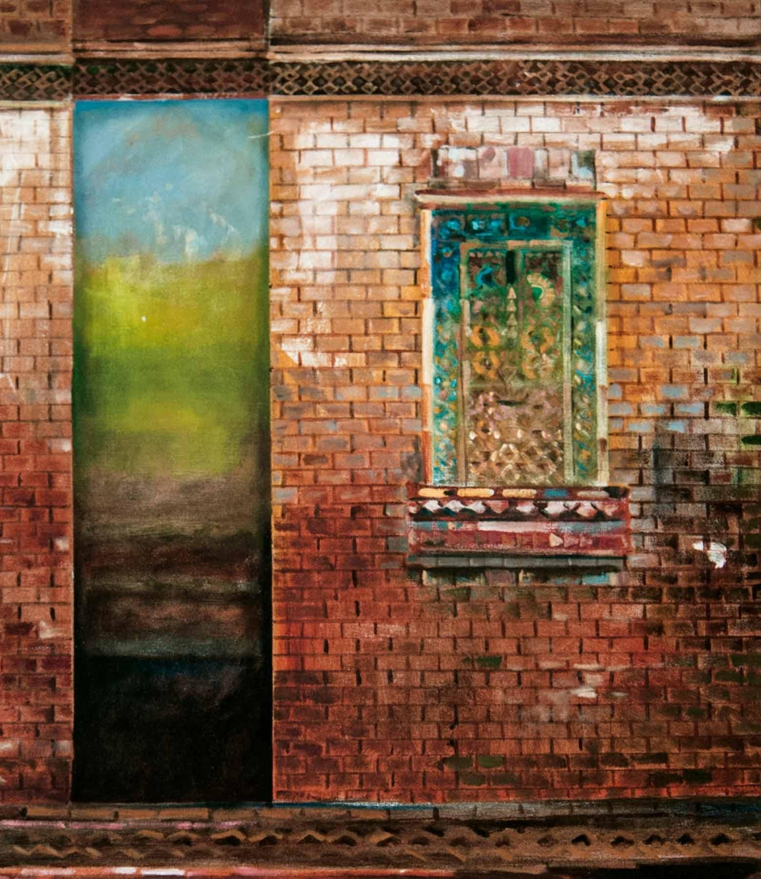 Historia Pared Roja, Herencia India, Serie Mythscape, Pintura al Óleo 