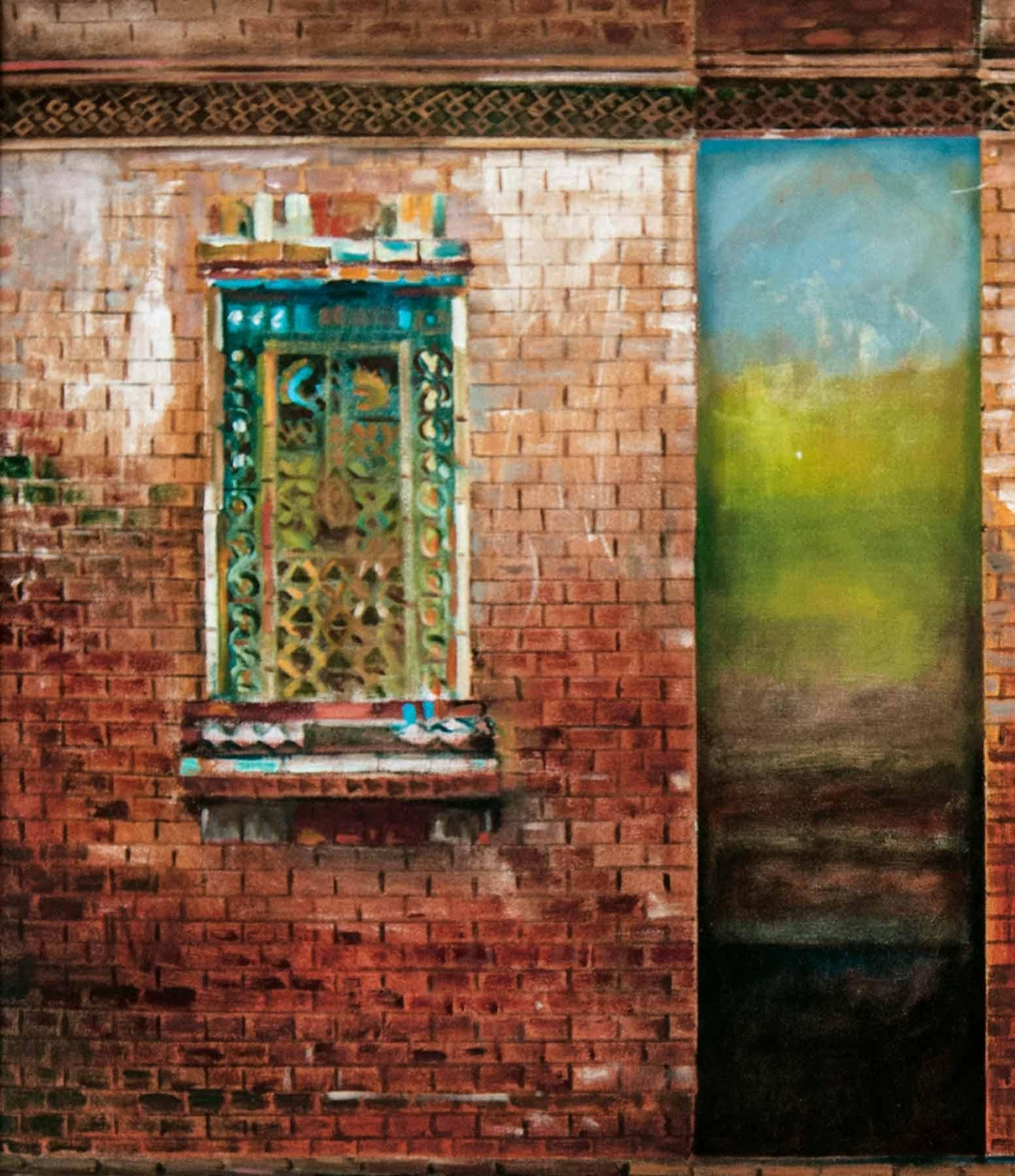 Historia Pared Roja, Herencia India, Serie Mythscape, Pintura al Óleo 
