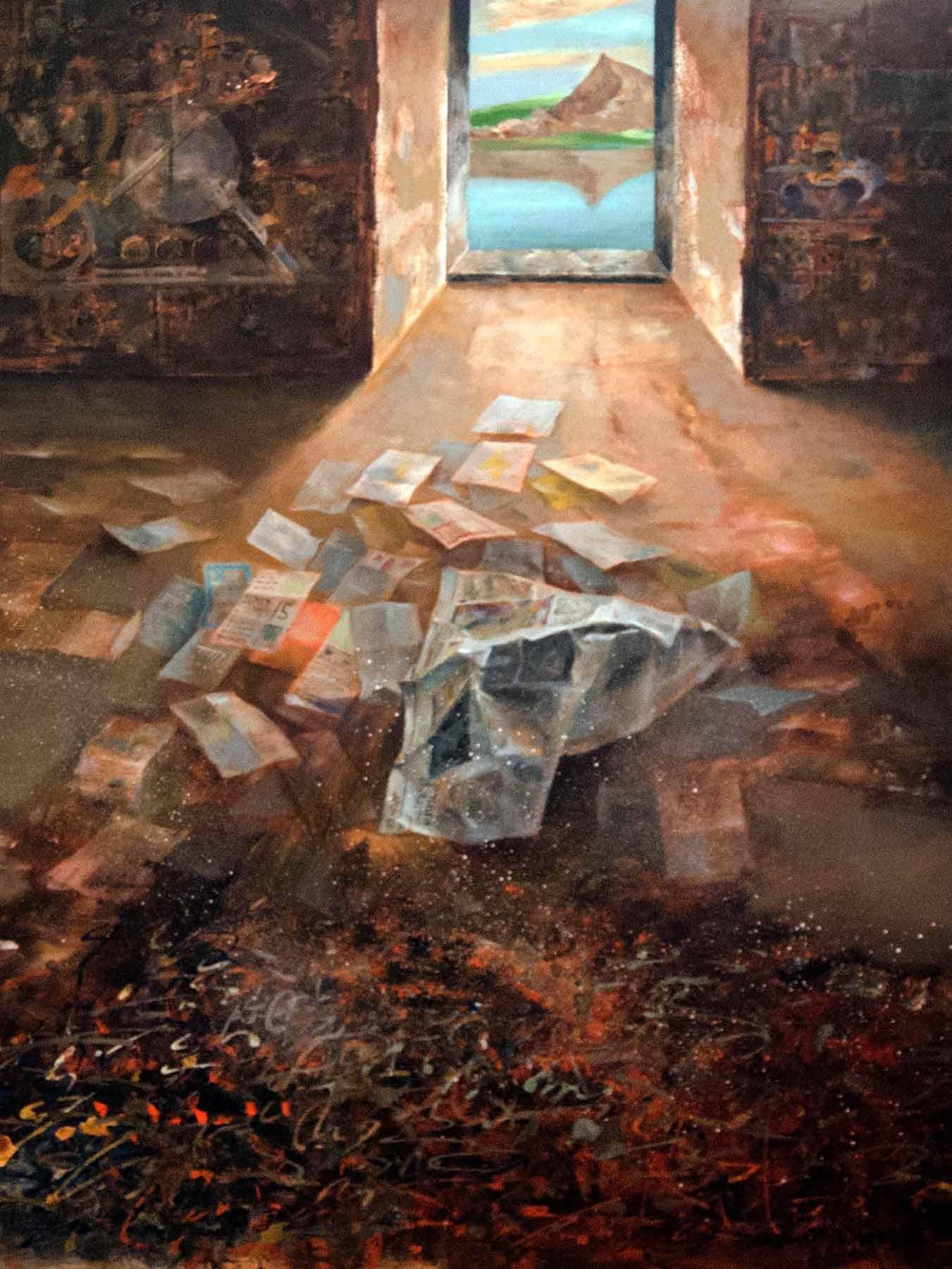 Amitabh Sengupta - Non Places 3 - 36 x 48 pulgadas (tamaño sin enmarcar)
Acrílico sobre lienzo    
** Esta obra se enviará en rollo para ahorrar gastos de envío.

Serie Mythscape : Esta serie surgió a finales de los noventa, cuando el Artista