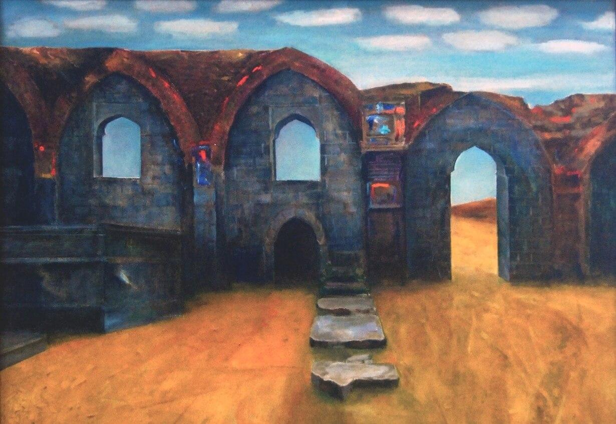 Reminiscent Zone, Oil on Canvas, Figurative, Indian Artist-In Stock - Modern Mixed Media Art by Amitabh Sengupta