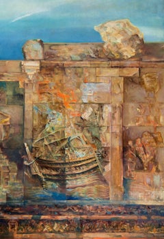 Sailboat of Time, Mythscape, Heritage, Ancient Indian Art, Oil Painting "In Stock"