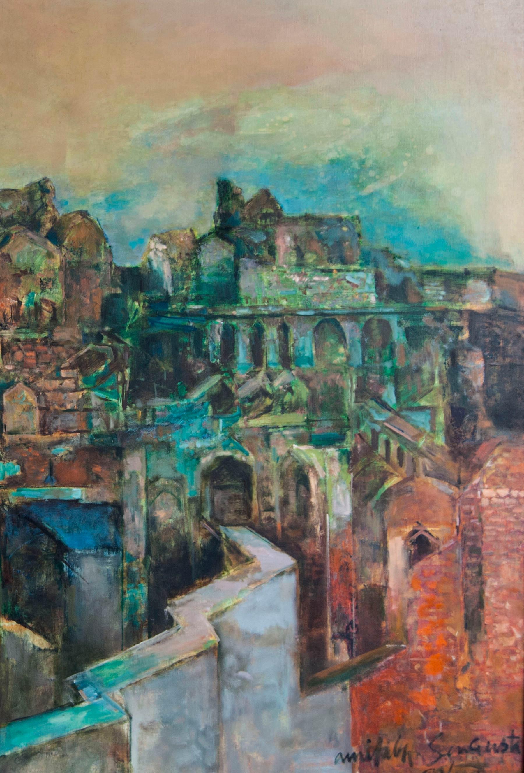 Unknown Fort, Mythscape, Series of Structures, Oil painting by Amitabh 