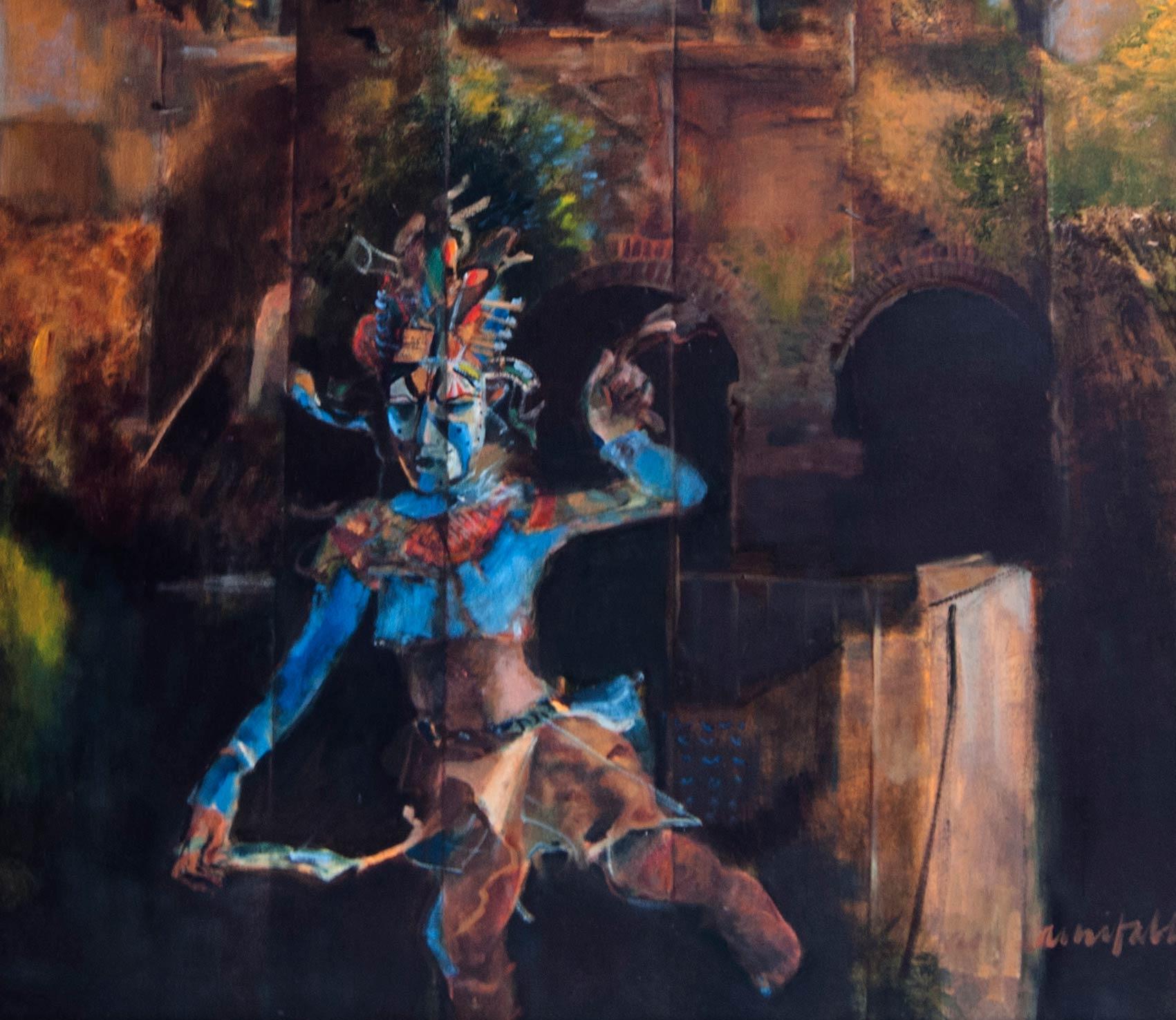 Void Dancer, Série de paysages mythiques, Art indien, Huile sur toile, Peinture « en stock » - Moderne Painting par Amitabh Sengupta