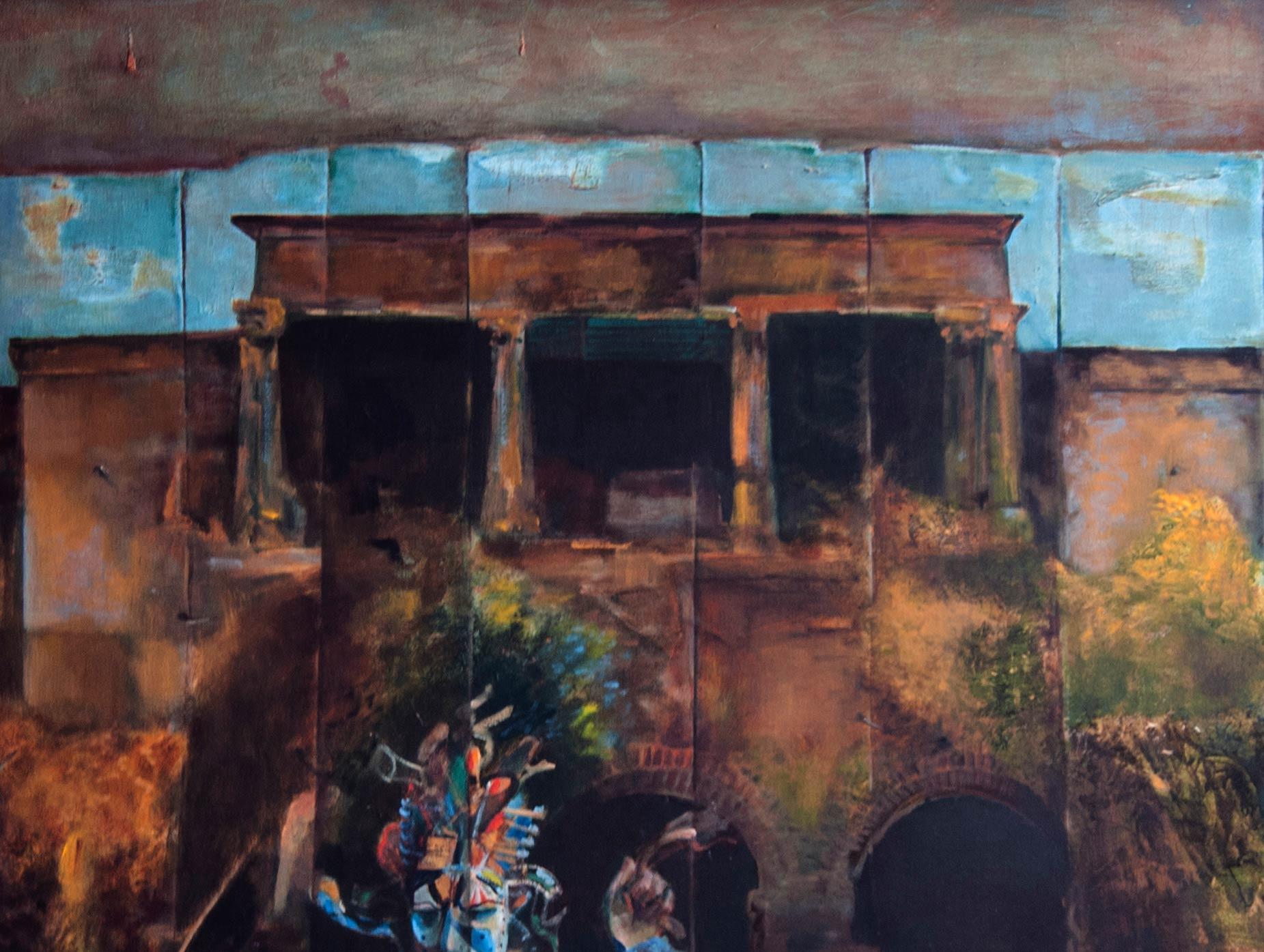 Void Dancer, Mythscape Series, indische Kunst, Öl auf Leinwand, Gemälde „In Lager“ (Schwarz), Abstract Painting, von Amitabh Sengupta