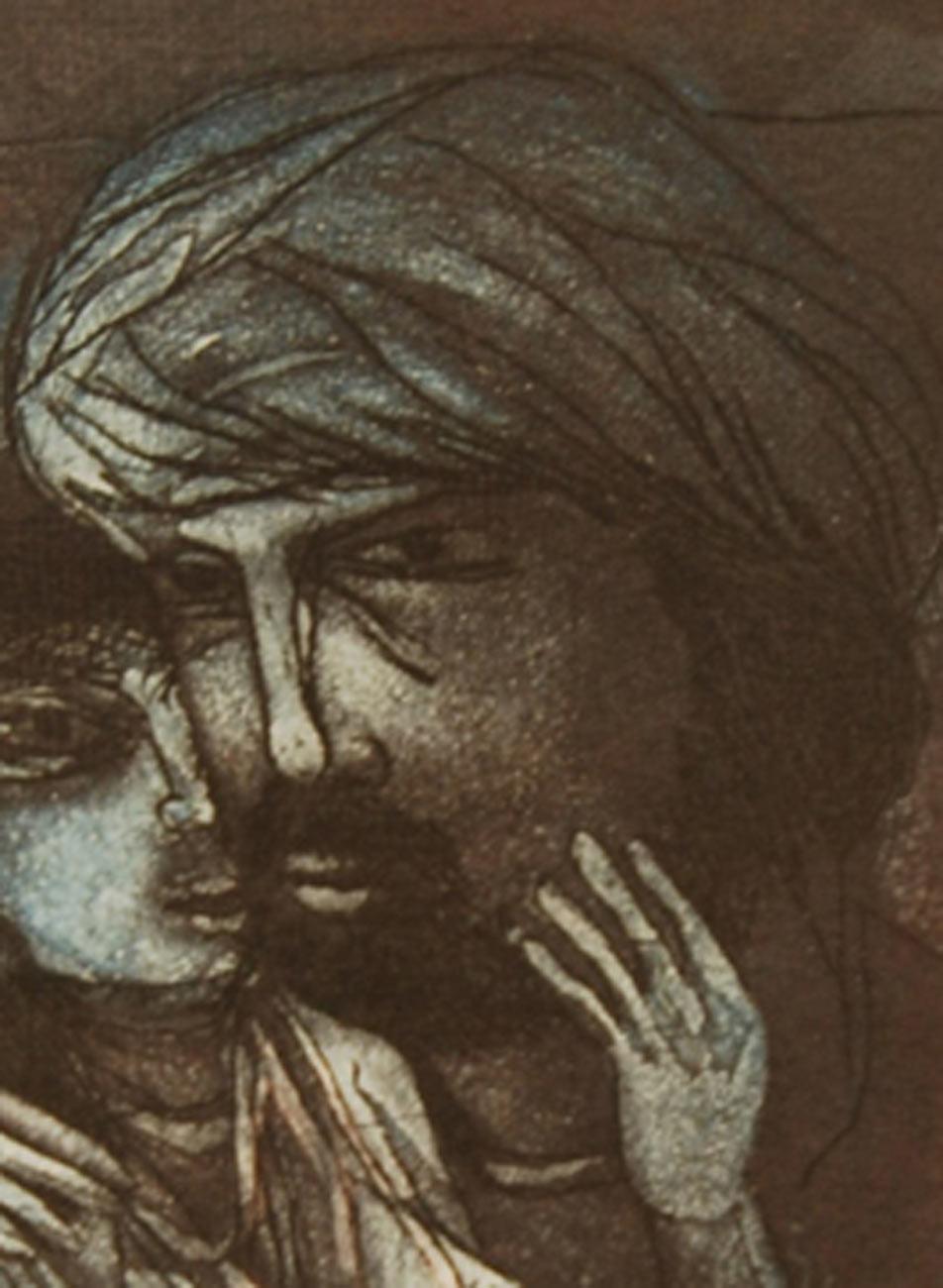 Homme & Femme, Relation, Gravure sur papier, Couleurs bleu, Brown, noir 