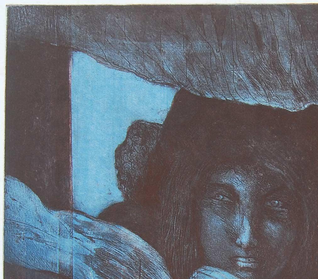 Night Call : Gorgeous work by Amitaha Banerjee in Etching on paper - Print by Amitabha Banerjee