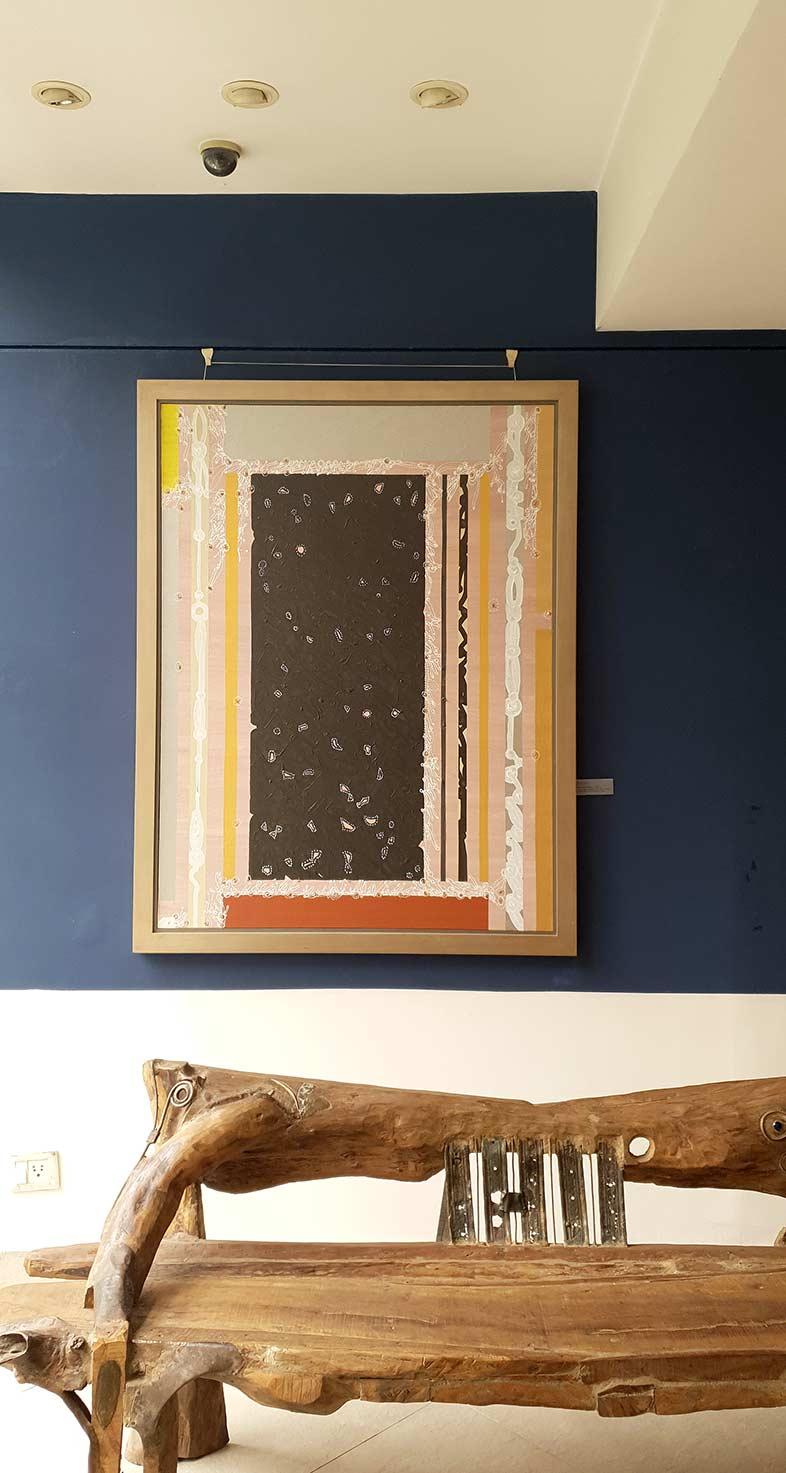 Abstract, Black Silver Pink Grey, Textured with Gold by Indian Artist 