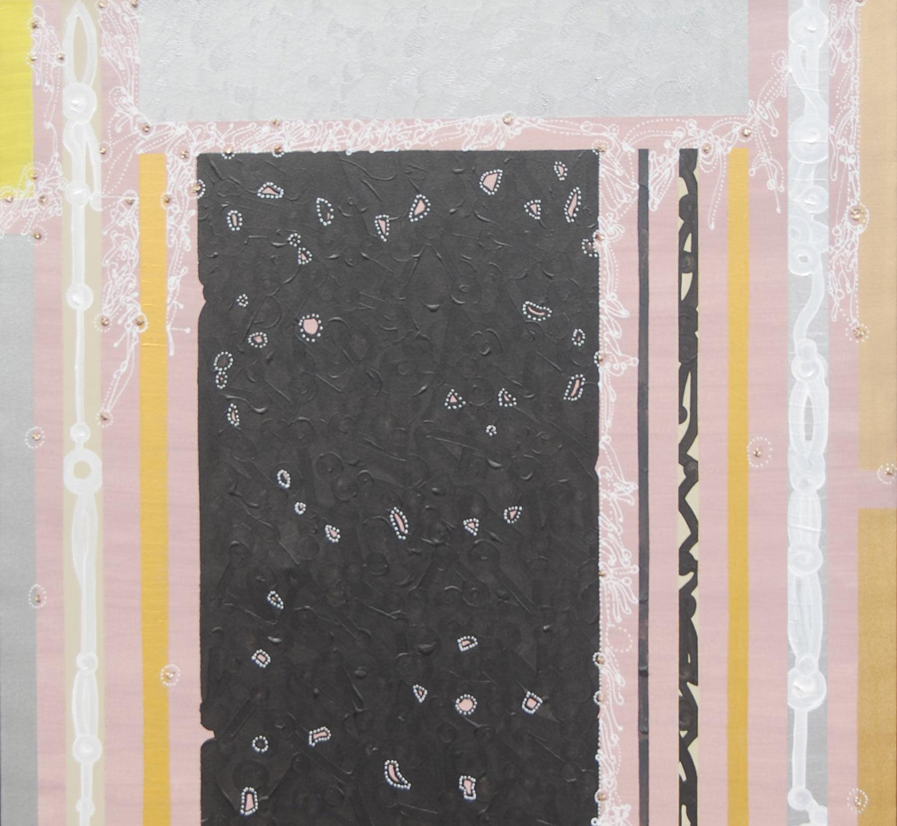 Abstract, Black Silver Pink Grey, Textured with Gold by Indian Artist 