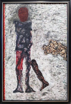 Moderner indischer Künstler, abstrakt, figürlich, Acryl auf Leinwand, „Auf Lager“