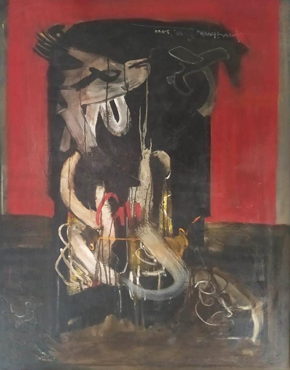 Amitava Dhar Abstract Painting - Untitled, Oil on Canvas, Red, Black by Contemporary Indian Artist "In Stock"