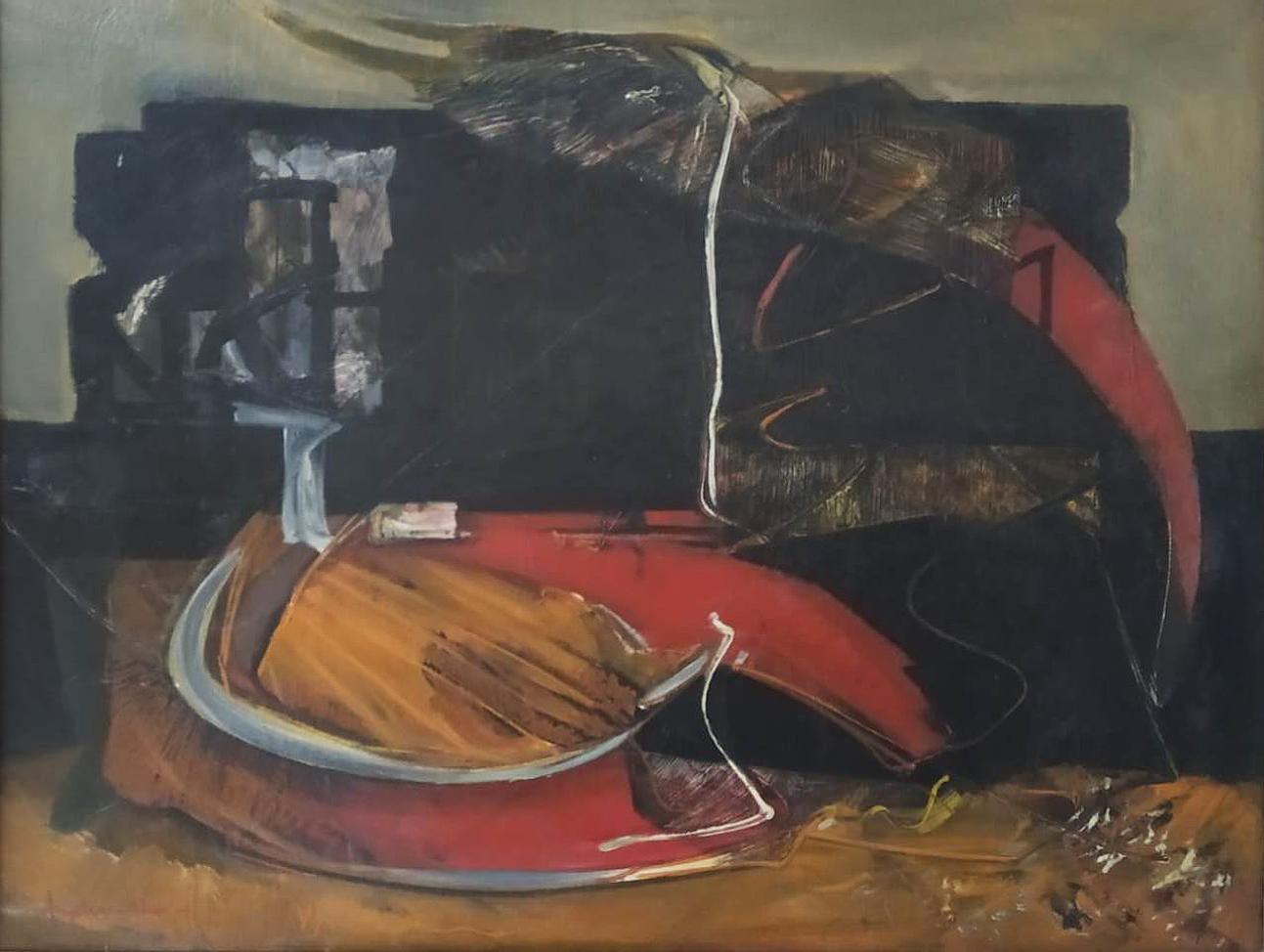 Amitava Dhar Abstract Painting - Untitled, Oil on Canvas, Red, Black by Contemporary Indian Artist "In Stock"