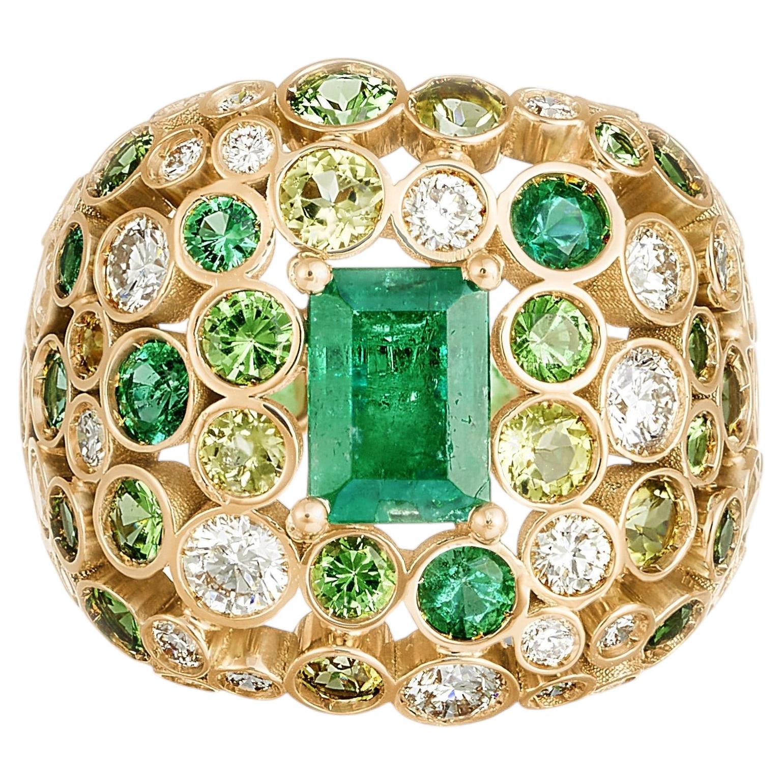 Amitié Emerald Ring in 18k Gold & Multicolored Gemstones by MARIANNE CANARELLI