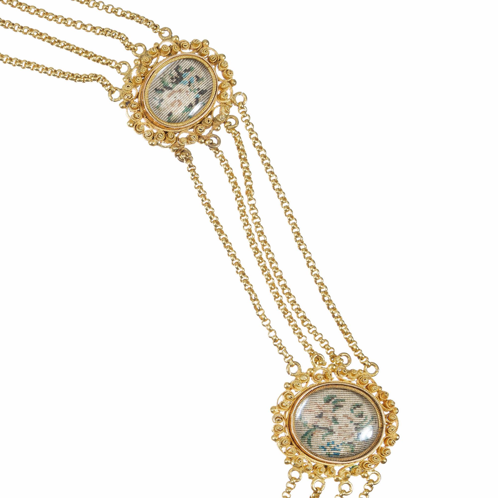 Women's Amitie Needlepoint Yellow Gold Flower Enamel Multi-Strand Victorian Necklace