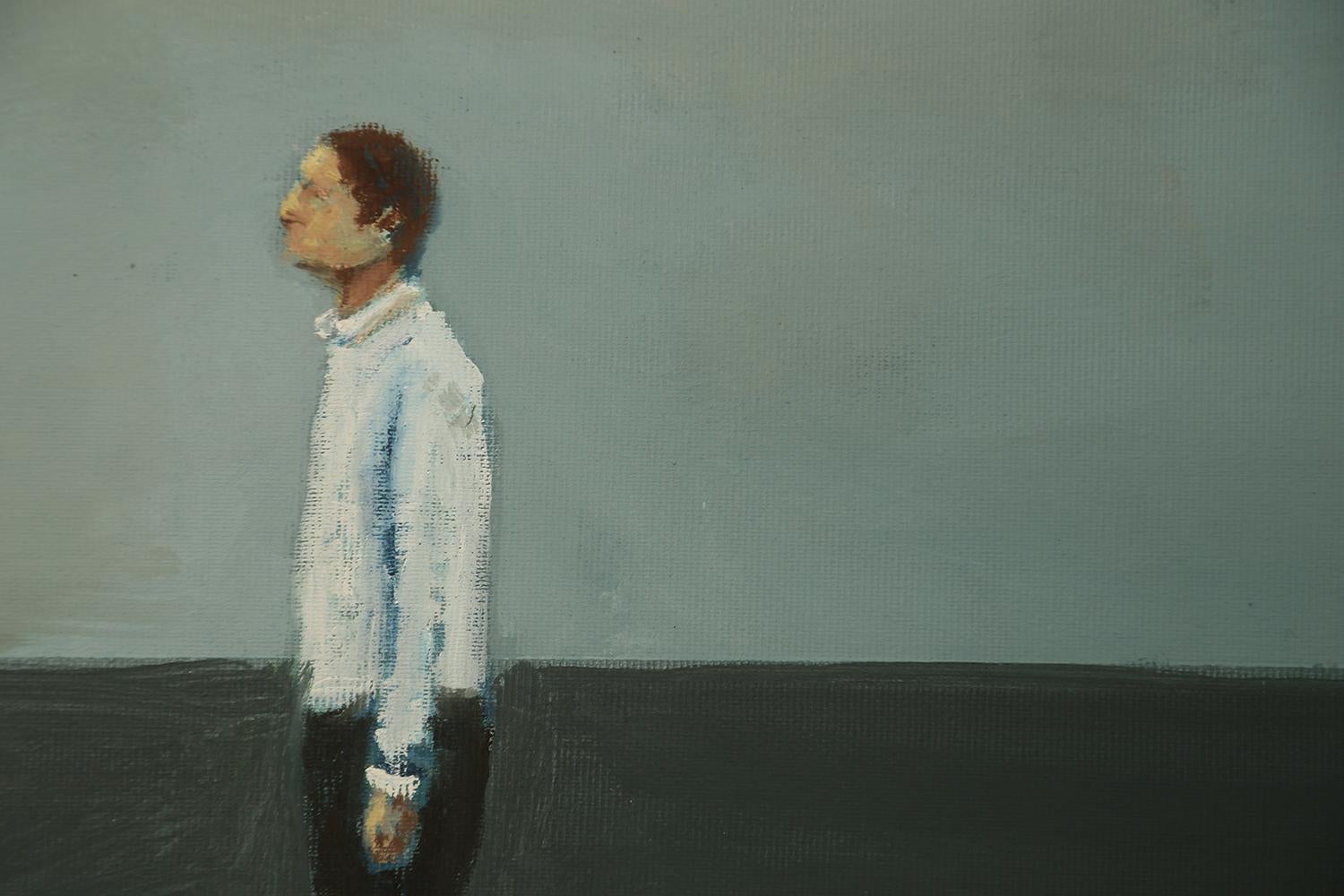 In this work, a solitary figures stand grounded against a stark, muted background, gazing toward something unseen—something the viewer is left to imagine. Dressed in white, the figurines exudes an air of quiet contemplation, with closed eyes