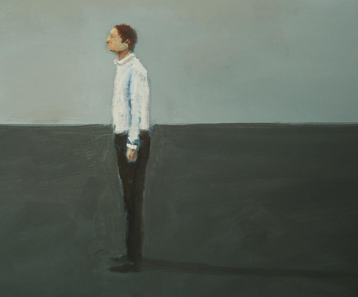 Contemporary Figurative Oil Painting - Contraposicion - Gray Figurative Painting by Amlcar River M