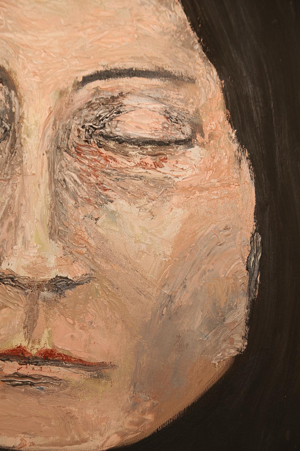 La serenidad, la calidez y la armonía están en el corazón de Soñador, un cautivador óleo sobre lienzo que invita a la reflexión y a una sensación de paz. La obra representa una figura con los ojos cerrados, envuelta en suaves tonos tierra que crean
