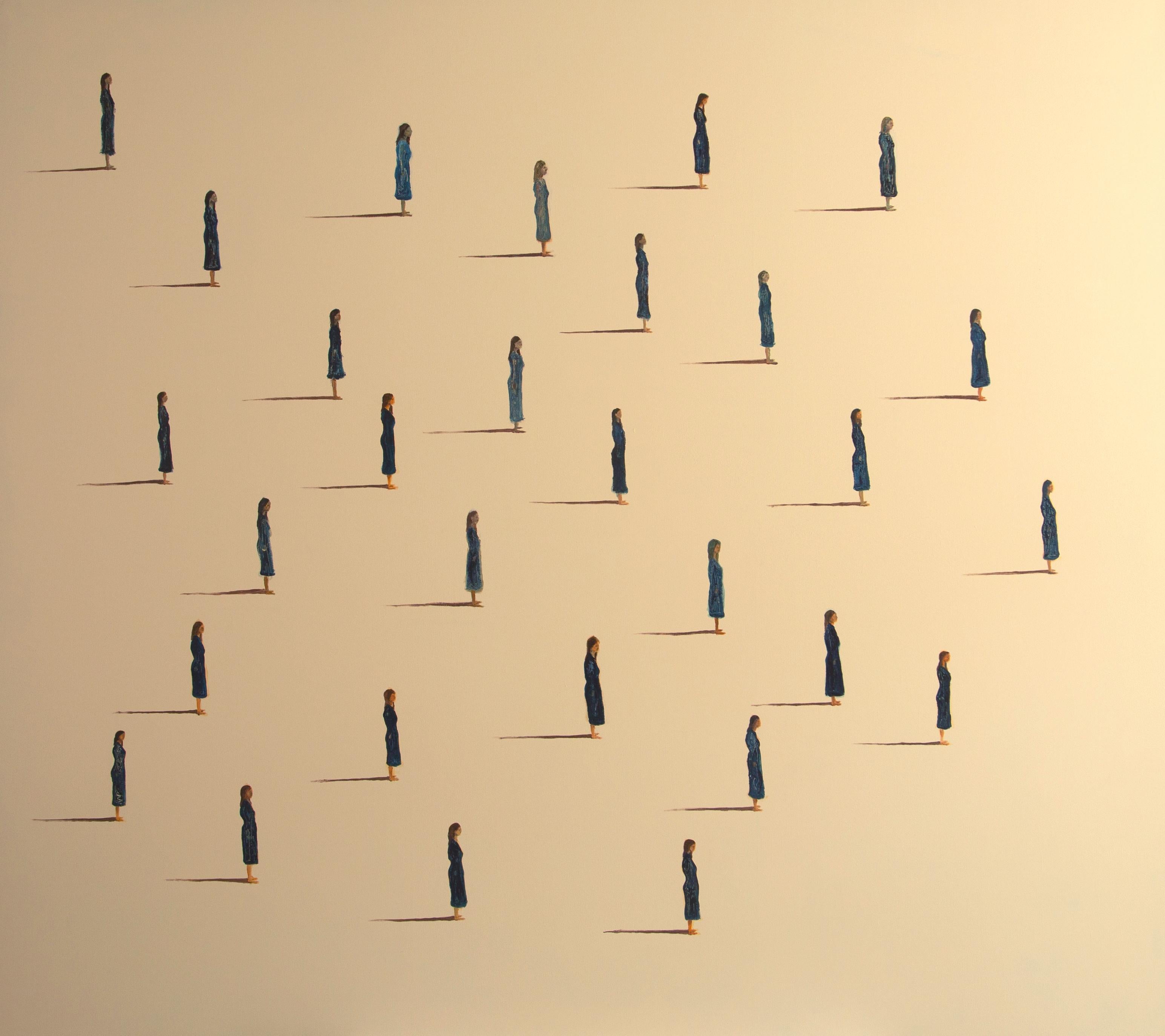 Contemporary Figurative Acrylic Painting on Canvas - Beige - Figurines