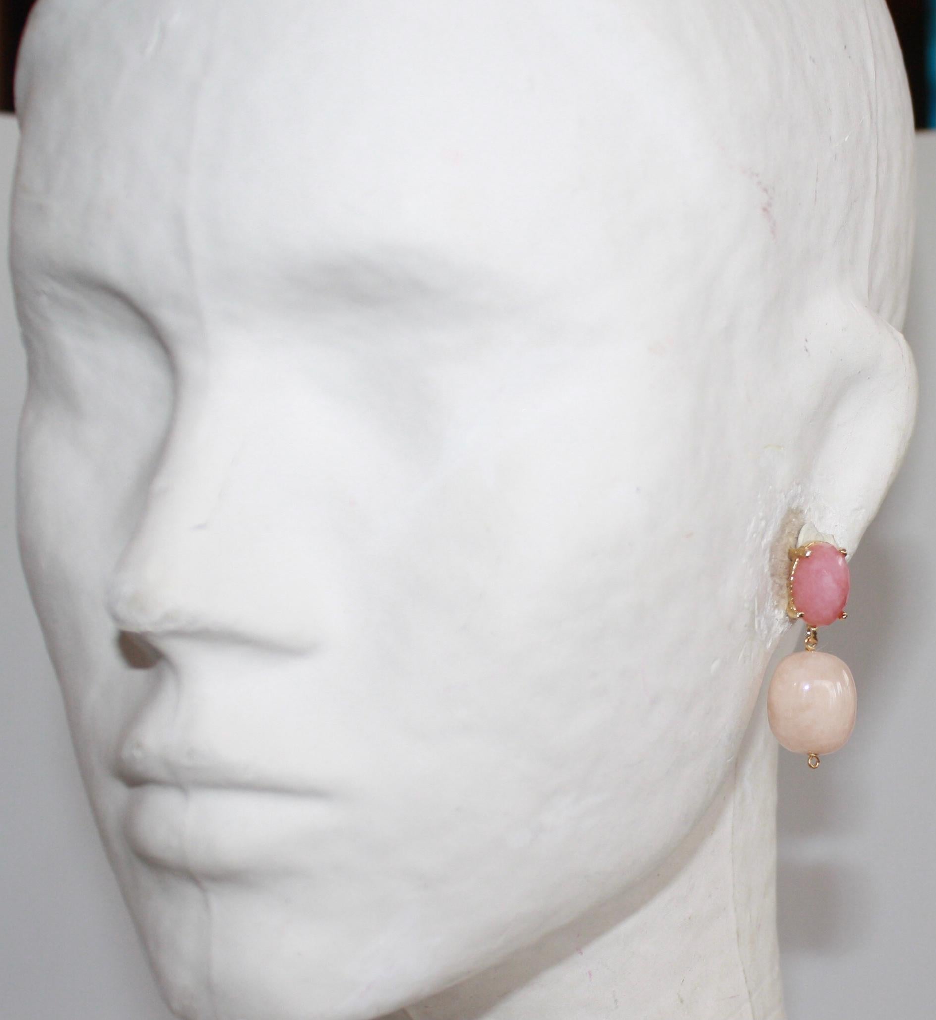 Set on vermeil, rose quartz stone and beveled cabochons dangles