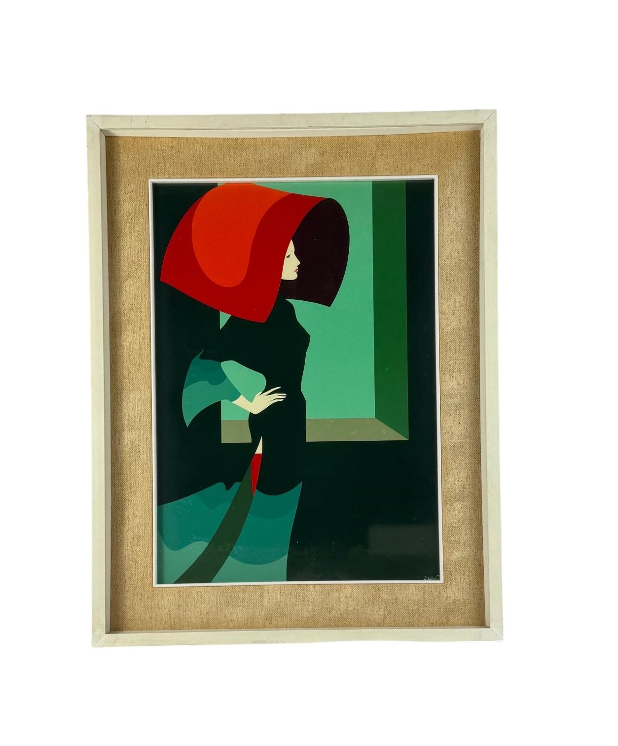 Amleto Dalla Costa, serigraph on original glossy paper, First Edition, c. 1980.

Framed in handmade lacquered wood frame, the passepartout is raffia. Glass.

Silkscreen prints on glossy paper

Dimensions framed: 61,5 × 48,5 × 5 cm

Amleto Dalla