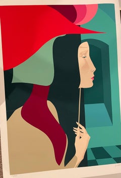 Della Costa è l'artista;  "Donna con cappello rosso"