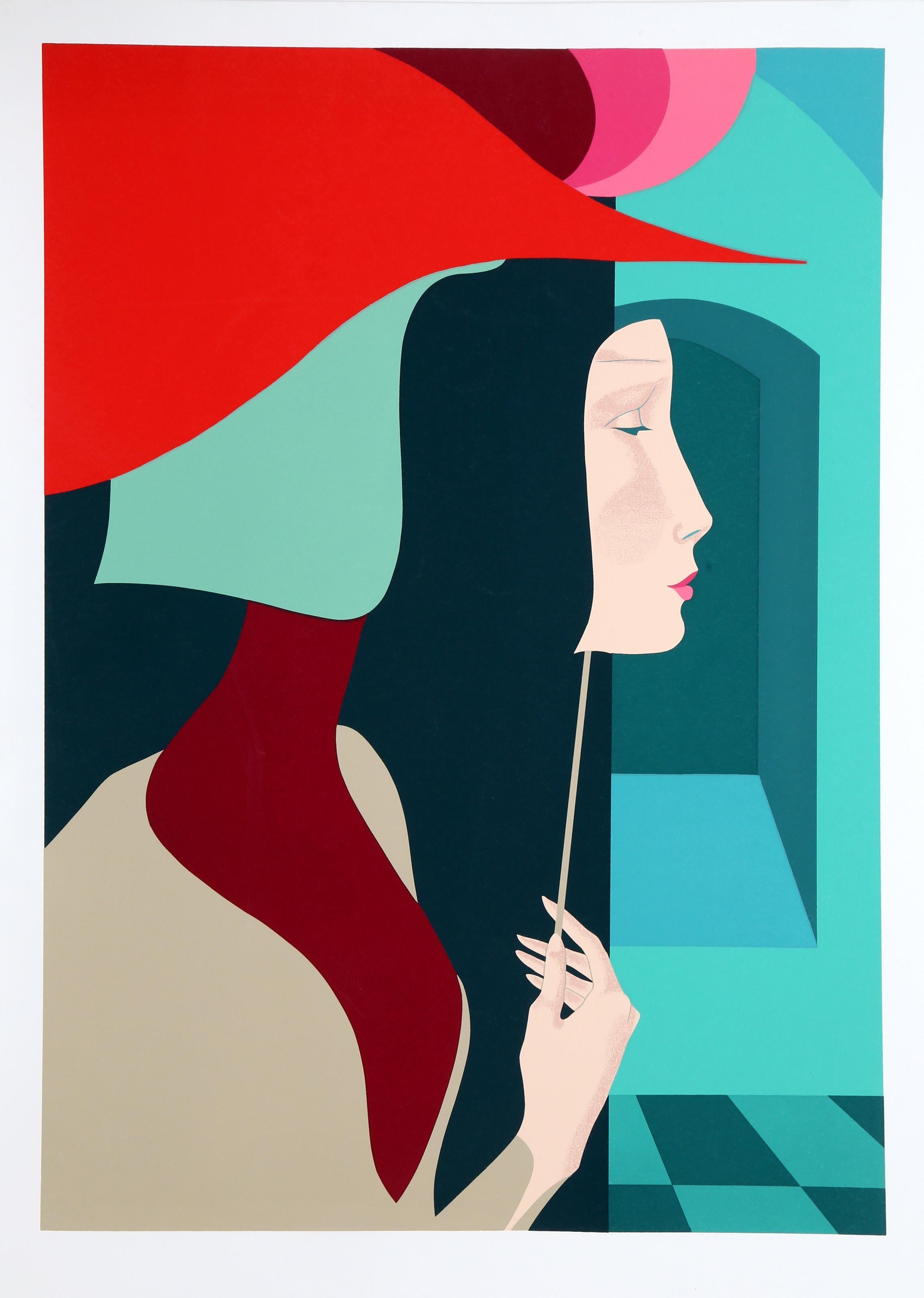Woman in Red Hat By Amleto Dalla Costa  - Print by Amleto dalla Costa