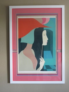 Woman in Red Hat Litho  By Amleto Dalla Costa 