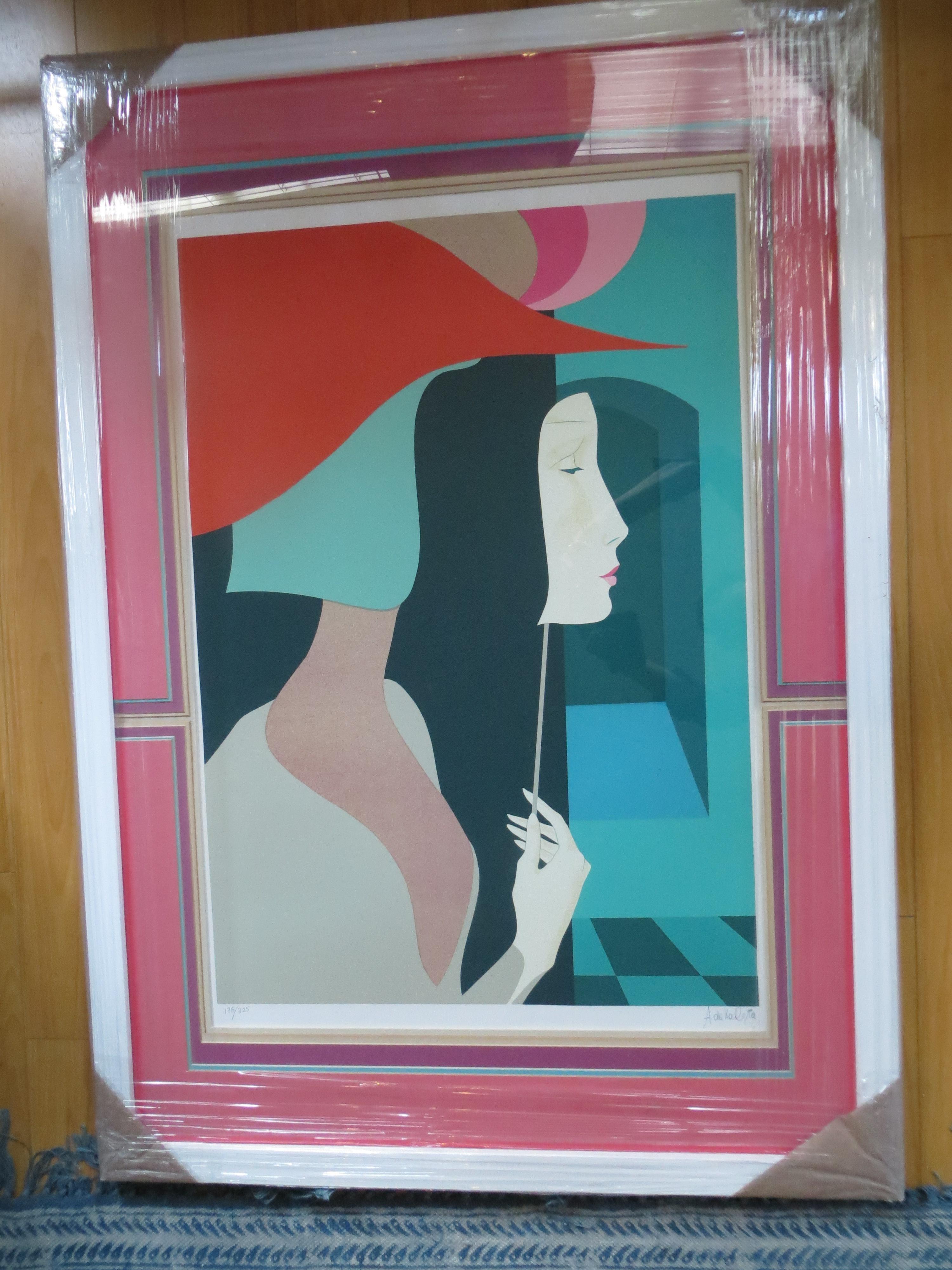 Woman in Red Hat Litho  By Amleto Dalla Costa  4