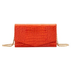 Amma Mode Ianira orange croco printed leather shoulder hand bag