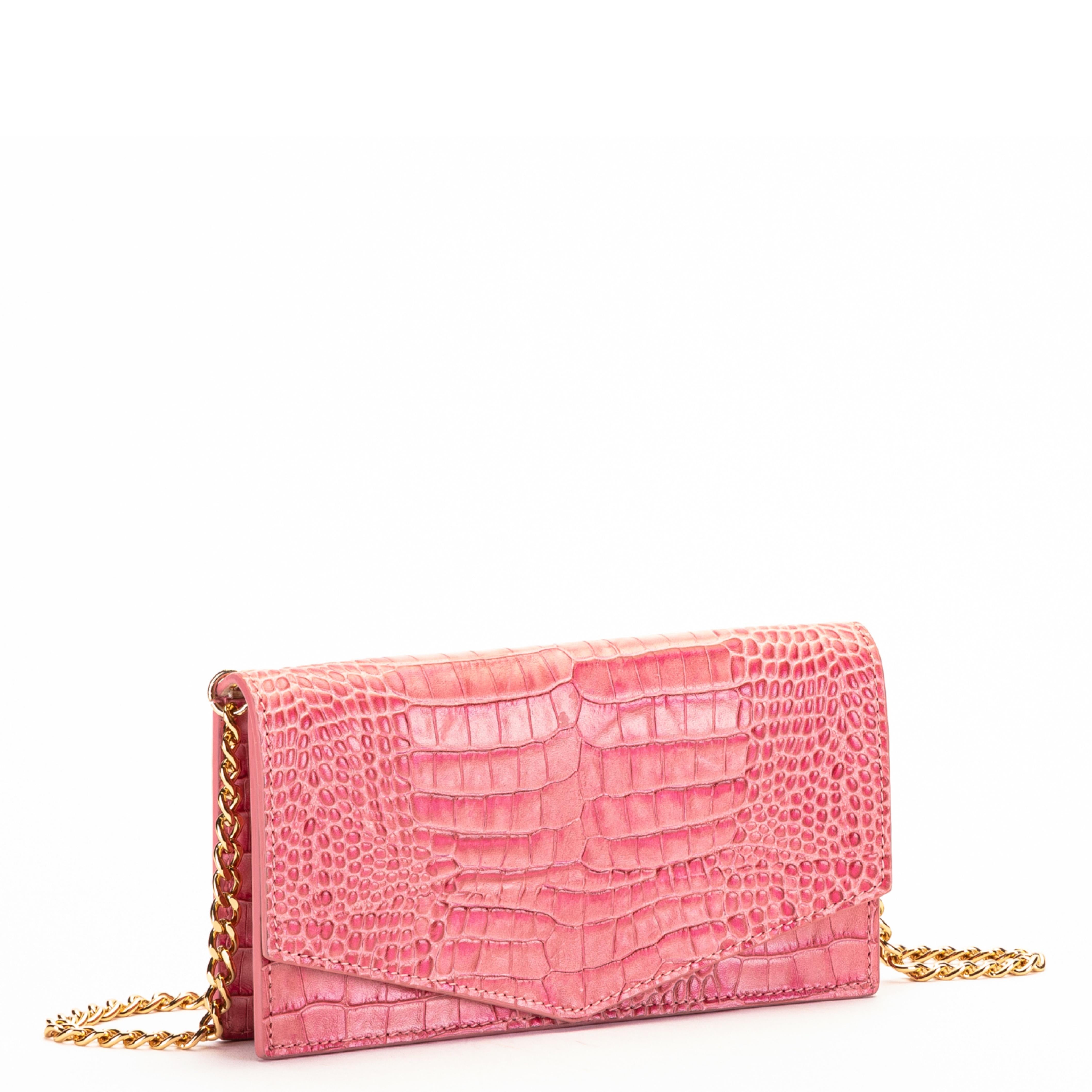 Pink Amma Mode Ianira pink croco printed leather shoulder hand bag