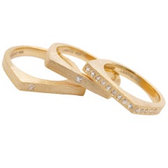Ammanii 18k Gold Vermeil Stackable Ring Set of 3 with Clear Cubic Zirconia
