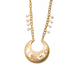 Ammanii Celestial Necklace with Moons, Stars and Protective Eye in Vermeil Gold