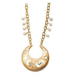 Ammanii Celestial Necklace with Moons, Stars and Protective Eye in Vermeil Gold