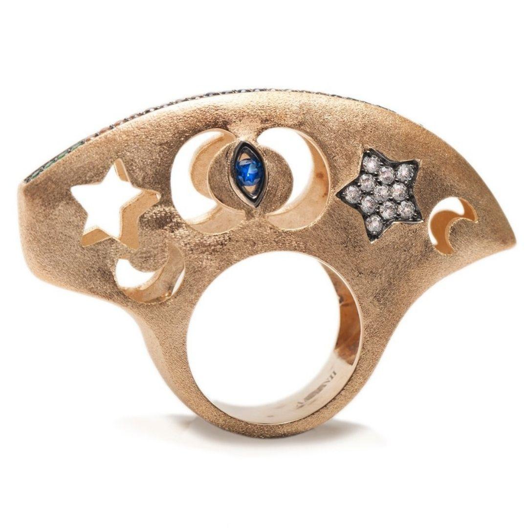 For Sale:  Ammanii Dome Ring with Pavé Topaz and Zircon Star in Vermeil Gold 2