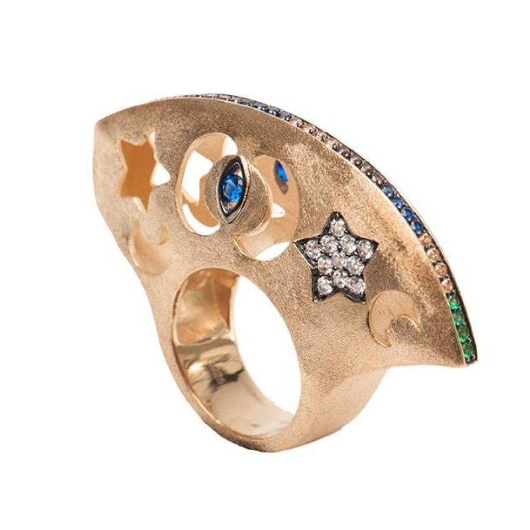 For Sale:  Ammanii Dome Ring with Pavé Topaz and Zircon Star in Vermeil Gold